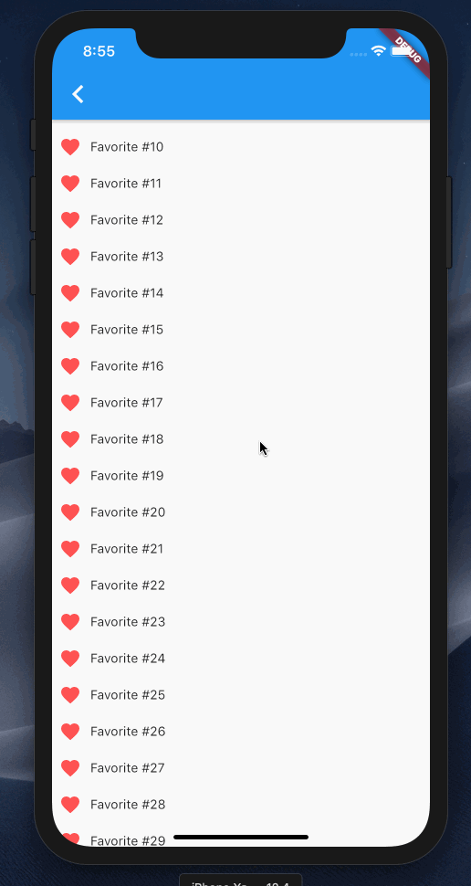 Example scroll view showing a list made up from 3 different sources